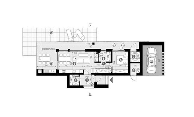 Rzut parteru POW. 56,7 m²
