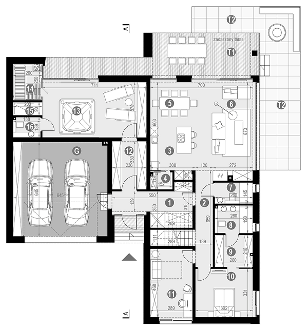 Rzut parteru POW. 190,1 m²