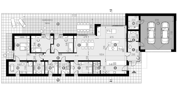 Rzut parteru POW. 258,1 m²