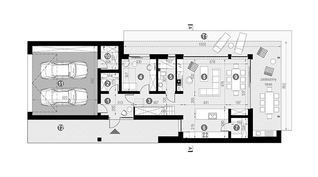 Rzut parteru lustro POW. 123,7 m²