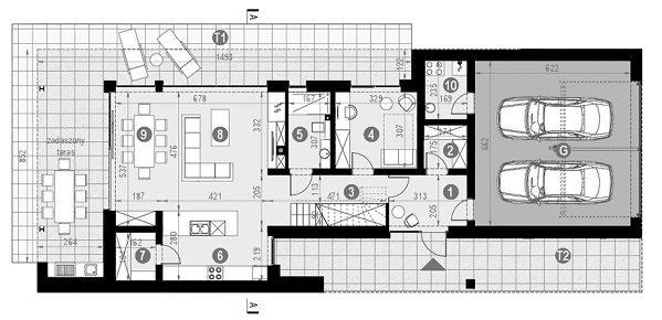 Rzut parteru POW. 123,6 m²