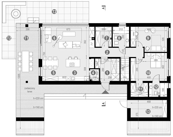 Rzut parteru POW. 129,6 m²