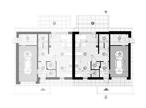 Rzut parteru: Segment A - patrz HK93B (bliźniak, segment A) POW. 78,9 m²