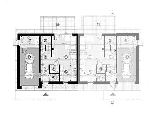 Rzut parteru: Segment B - patrz HK93B (bliźniak, segment B) POW. 81,6 m²