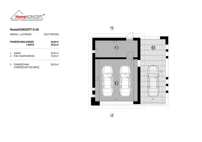Rzut parteru lustro POW. 54,7 m²