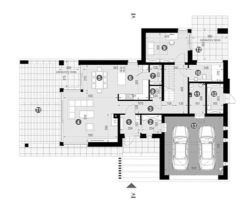 Rzut parteru POW. 140,4 m²