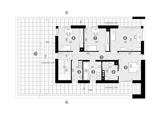 Rzut piętra lustro POW. 203,8 m²