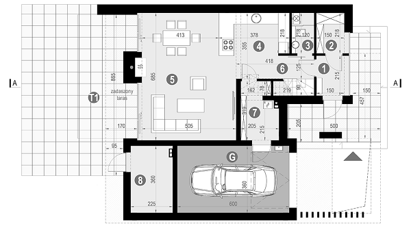 Rzut parteru POW. 90,4 m²