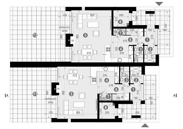 Rzut parteru POW. 60,8 m²