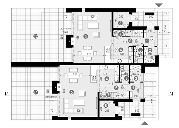 Rzut parteru POW. 121,7 m²