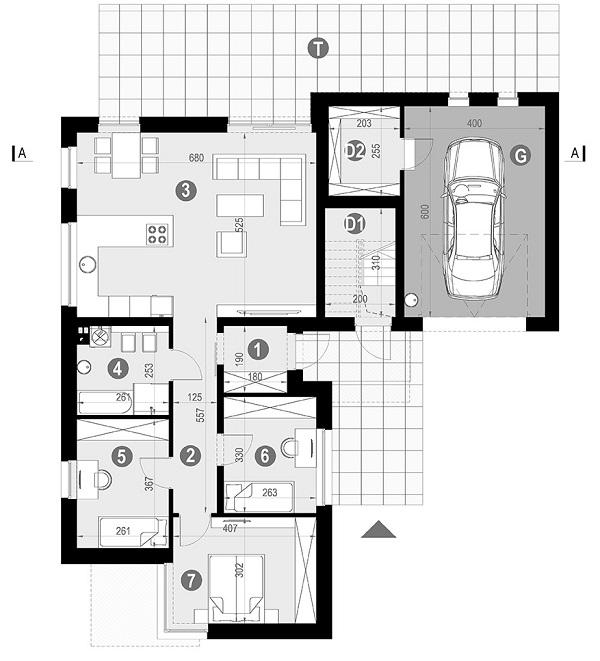 Rzut parteru: Lokal 1 POW. 116,0 m²