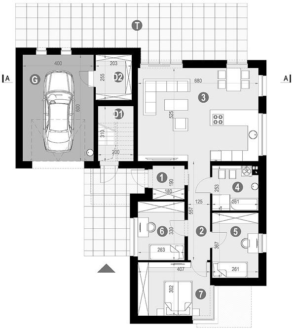 Rzut parteru lustro: Lokal 1 POW. 116,0 m²