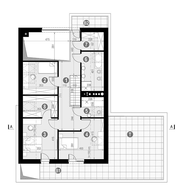 Rzut poddasza lustro POW. 135,9 m²