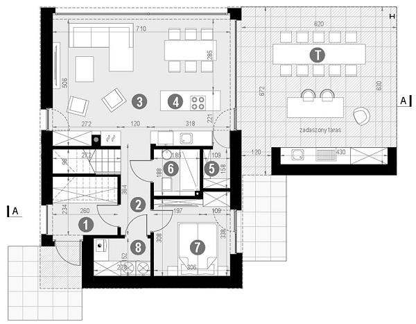 Rzut parteru POW. 65,8 m²