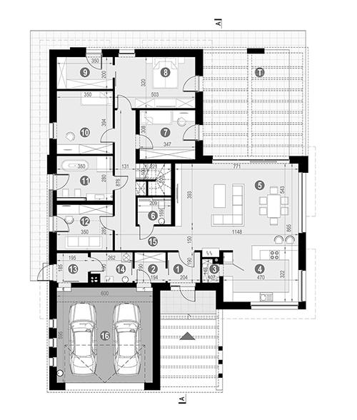 Rzut parteru lustro POW. 198,7 m²
