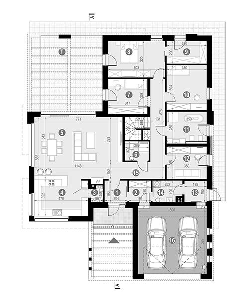 Rzut parteru POW. 198,7 m²