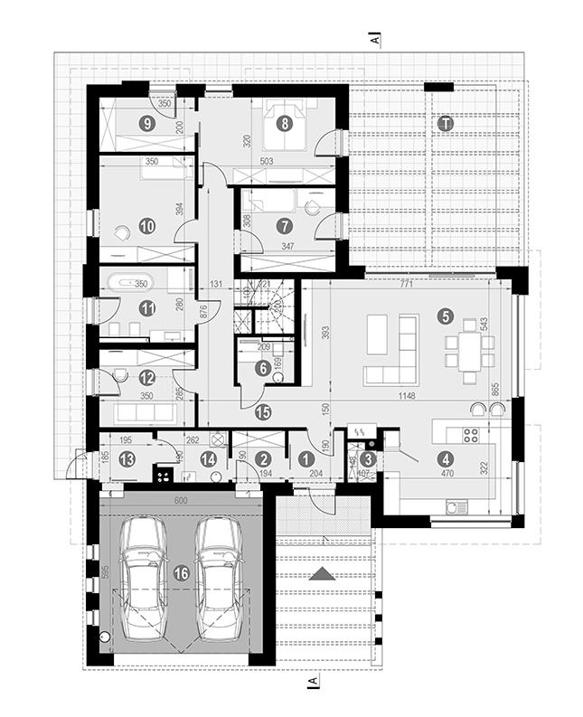 Rzut parteru lustro POW. 198,7 m²