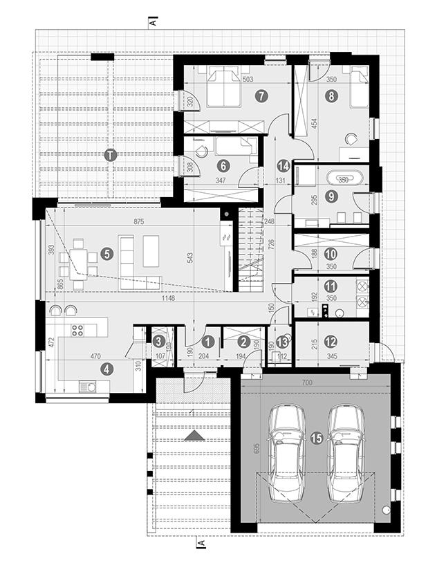 Rzut parteru POW. 213,3 m²
