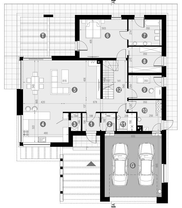 Rzut parteru POW. 182,7 m²