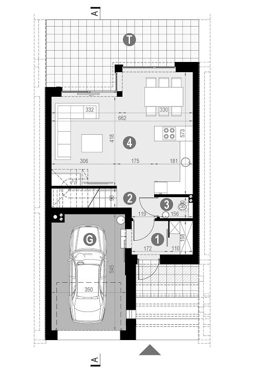 Rzut parteru POW. 62,2 m²