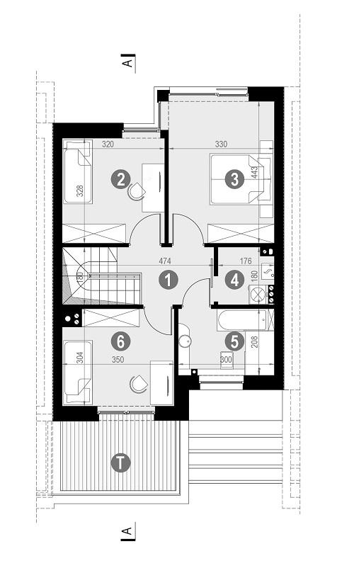 Rzut piętra POW. 58,9 m²