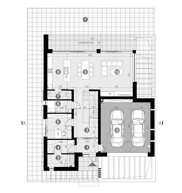 Rzut parteru lustro POW. 135,7 m²