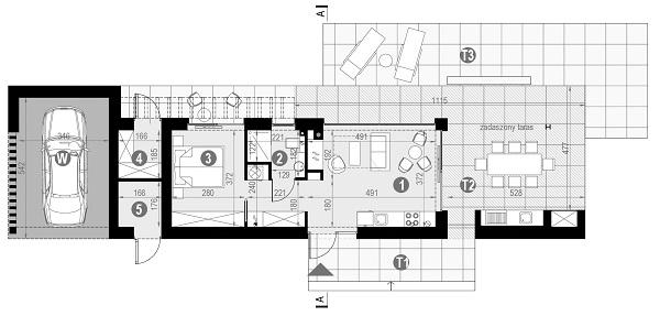 Rzut parteru lustro POW. 42,5 m²