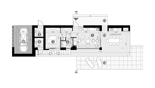 Rzut parteru POW. 42,3 m²