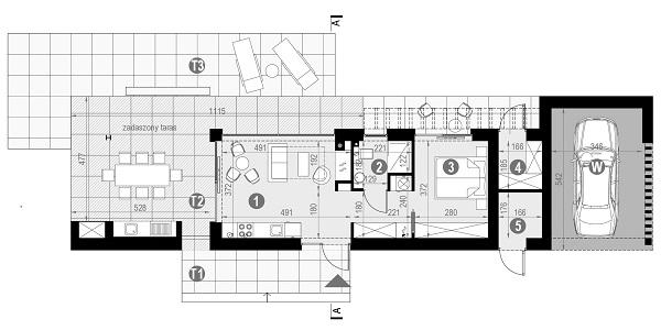 Rzut parteru POW. 42,5 m²