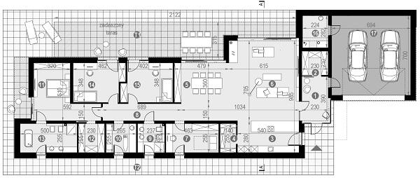 Rzut parteru POW. 257,8 m²