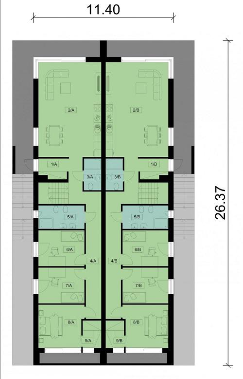 Rzut parteru POW. 221,7 m²