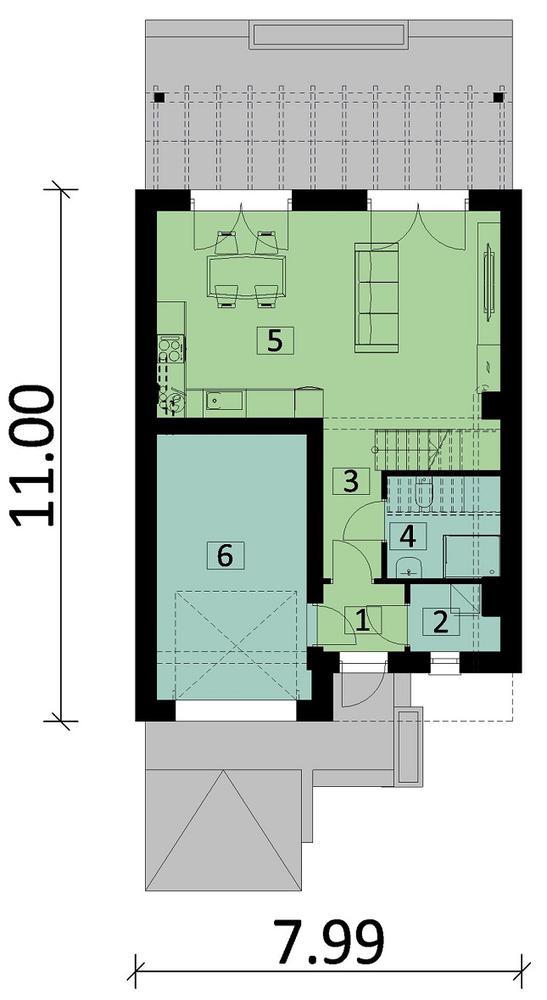 Rzut parteru POW. 63,3 m²