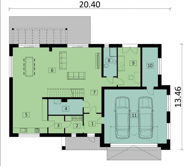Rzut parteru POW. 195,4 m²