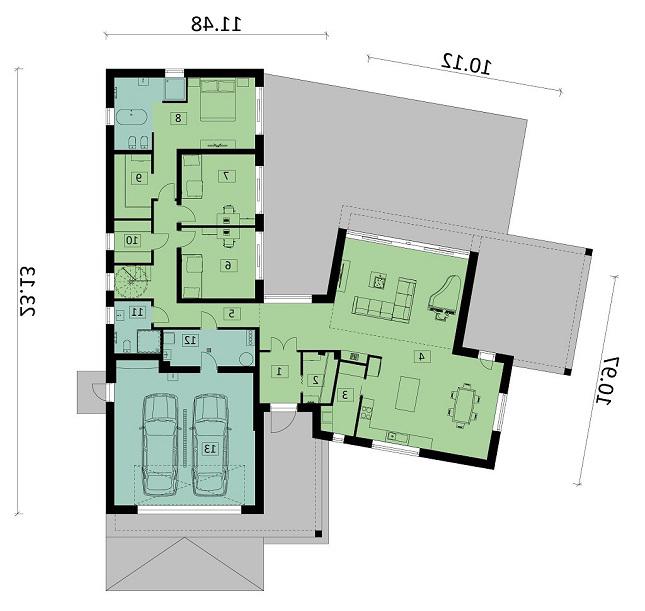 Rzut parteru lustro POW. 247,3 m²