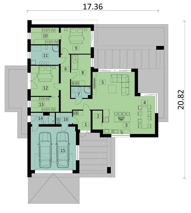 Rzut parteru POW. 188,6 m²
