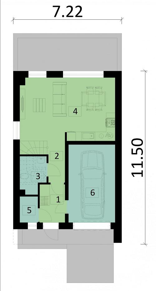 Rzut parteru POW. 54,7 m²