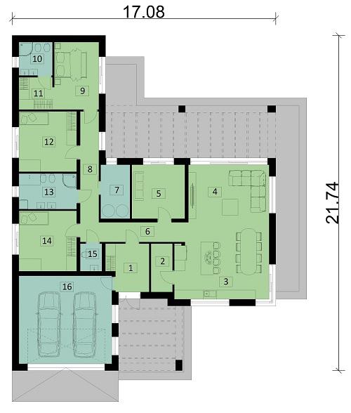 Rzut parteru POW. 193,9 m²