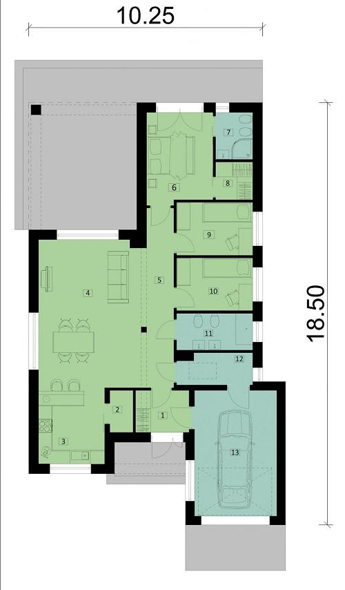 Rzut parteru POW. 116,7 m²