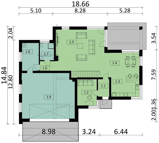 Rzut parteru POW. 178,0 m²
