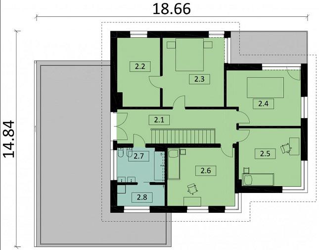 Rzut piętra POW. 118,0 m²