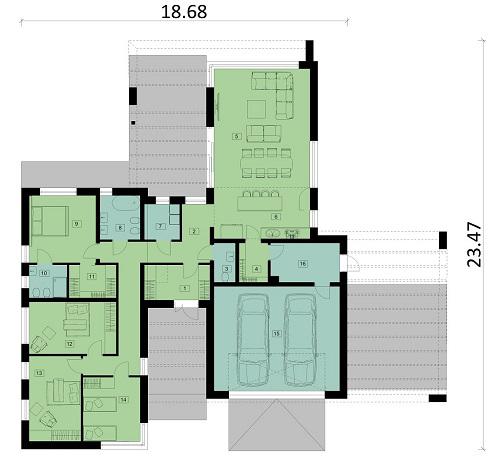 Rzut parteru POW. 216,1 m²