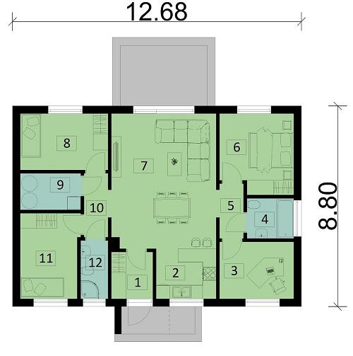 Rzut parteru POW. 90,9 m²