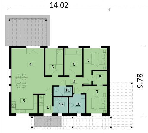 Rzut parteru POW. 115,4 m²