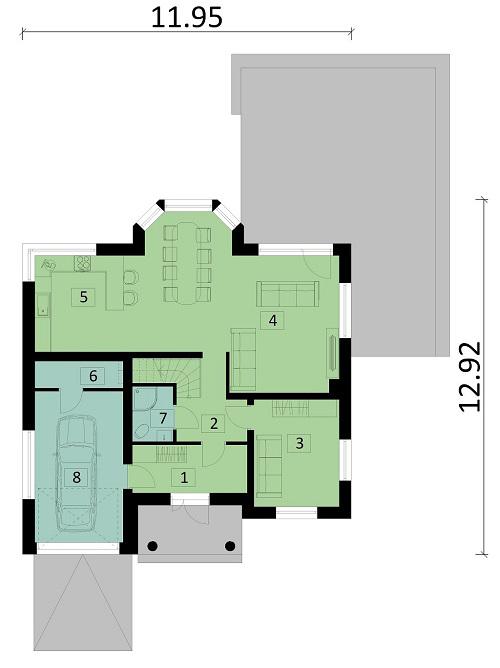 Rzut parteru POW. 99,9 m²