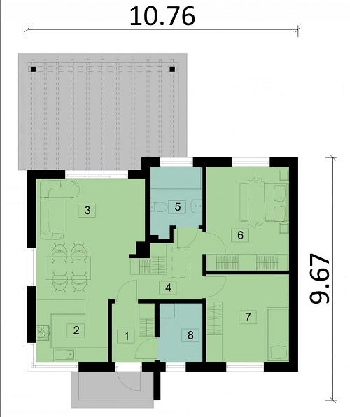 Rzut parteru POW. 81,7 m²