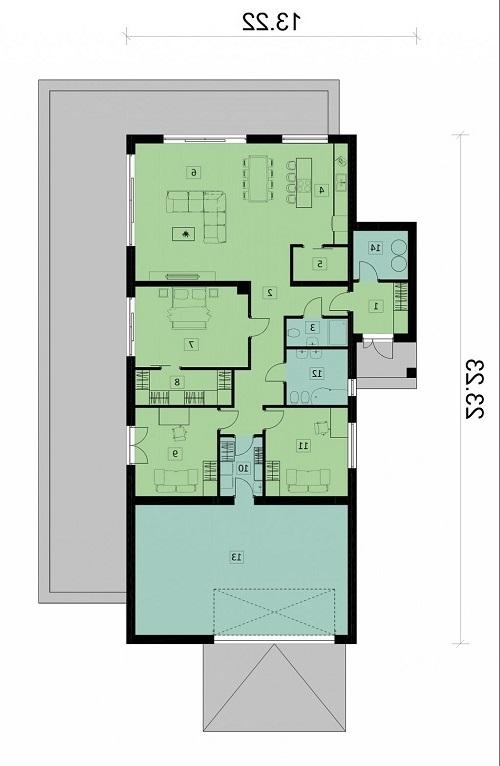 Rzut parteru lustro POW. 218,2 m²