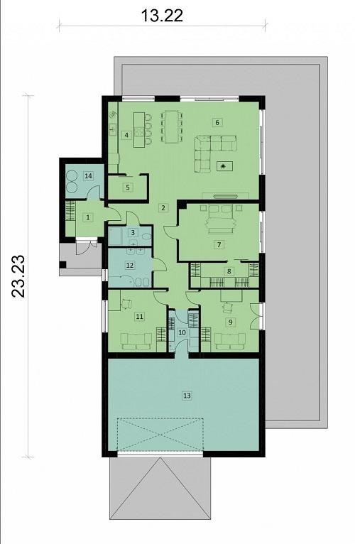 Rzut parteru POW. 218,2 m²