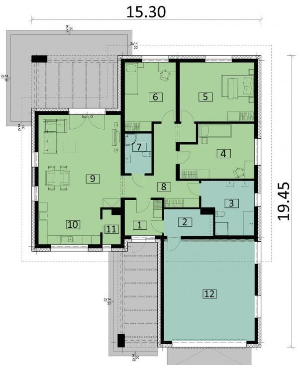 Rzut parteru lustro POW. 181,7 m²