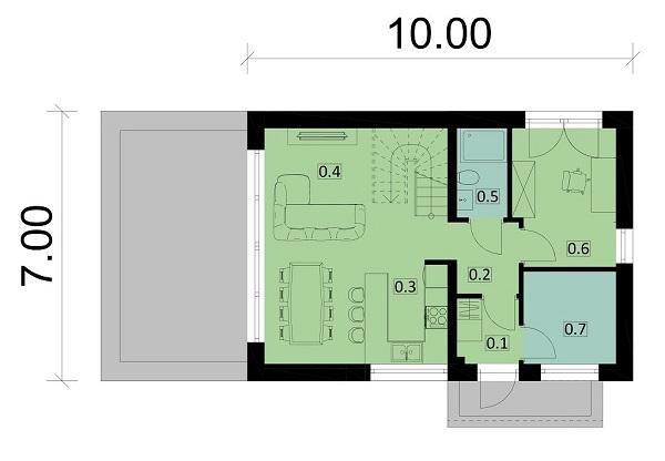 Rzut parteru POW. 52,4 m²