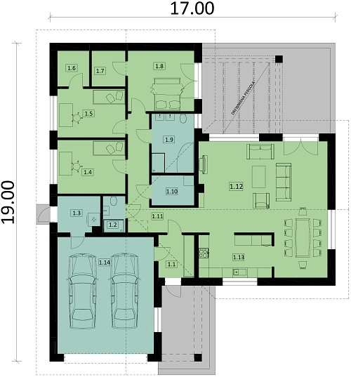Rzut parteru POW. 191,1 m²